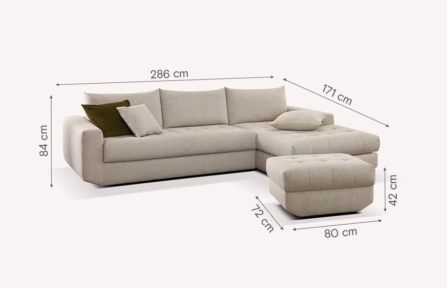 Lot canapé angle et pouf STELLA Gemma Avoine-1